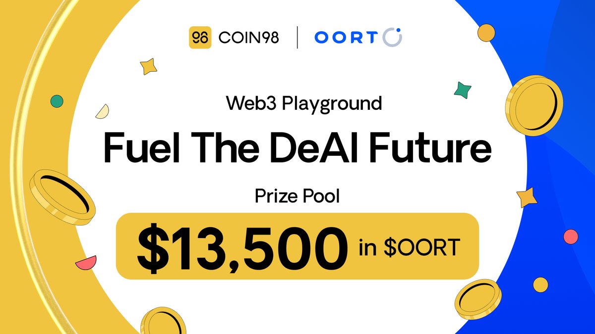 oortech's tweet card. Coin98 and OORT are launching the Fuel the DeAI Future campaign with a total reward of $13,500 in $OORT. Join us to trade, create, and explore the next era of decentralized AI.