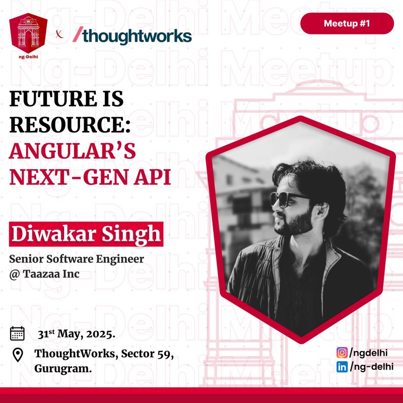 JustDiwakar's tweet card. 🔥 Speaker #3 Unlocked for Ng Delhi Meetup 🎤 Diwakar Singh, SSE @ Taazaa Inc 🧠 Talk: Future Is Resource: Angular’s Next-Gen API 📅 31st May 2025 | 🕘 9:30 AM onwards 📍 Thoughtworks, Sector 59,...