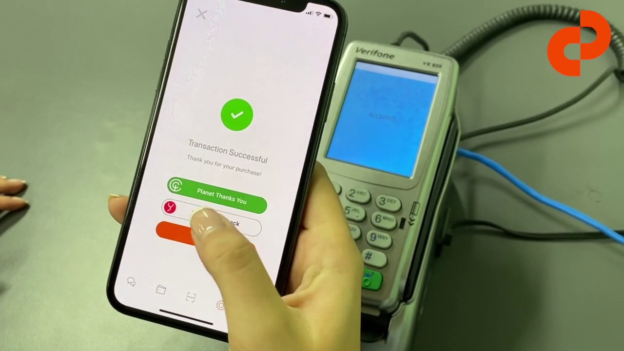 rb6juacs's tweet card. Verifone contactless transaction, tip the planet with Carbon Click &...