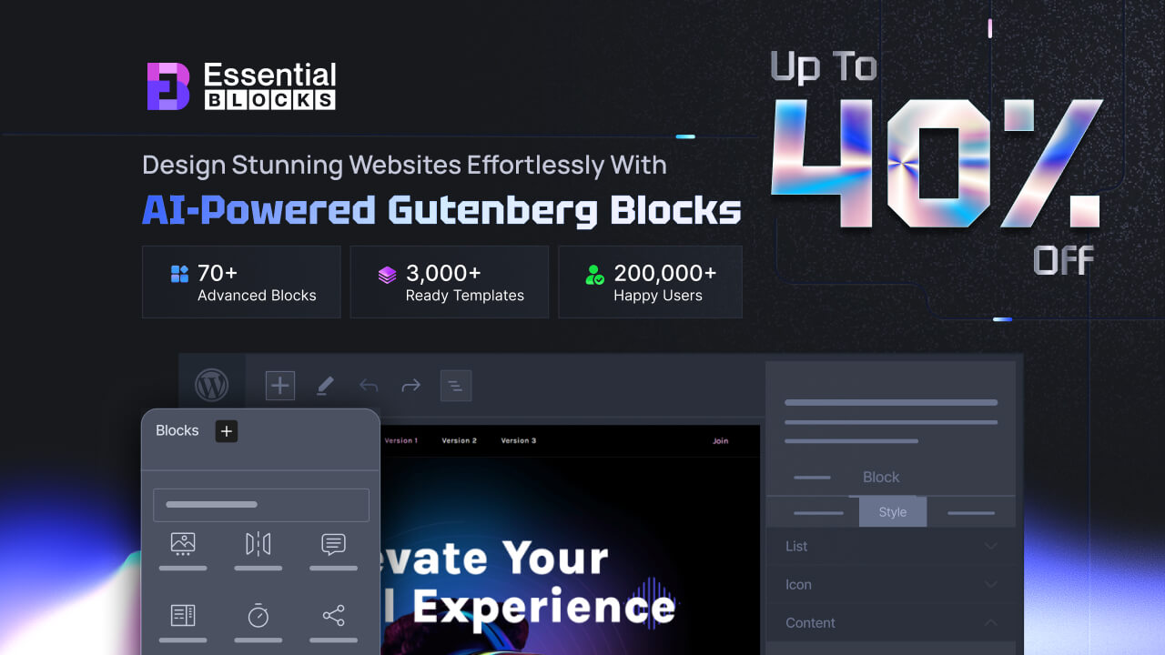 EssentialBlocks's tweet card. Essential Blocks is the ultimate Gutenberg blocks library for WordPress to add power to the block editor & create stunning websites.