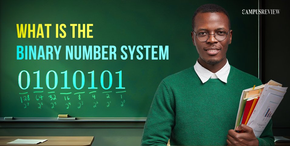 thecampusreview's tweet card. Decode digital! Learn what is the binary number system. Its history, how 0s & 1s power tech, and real-world applications. Dive in now!