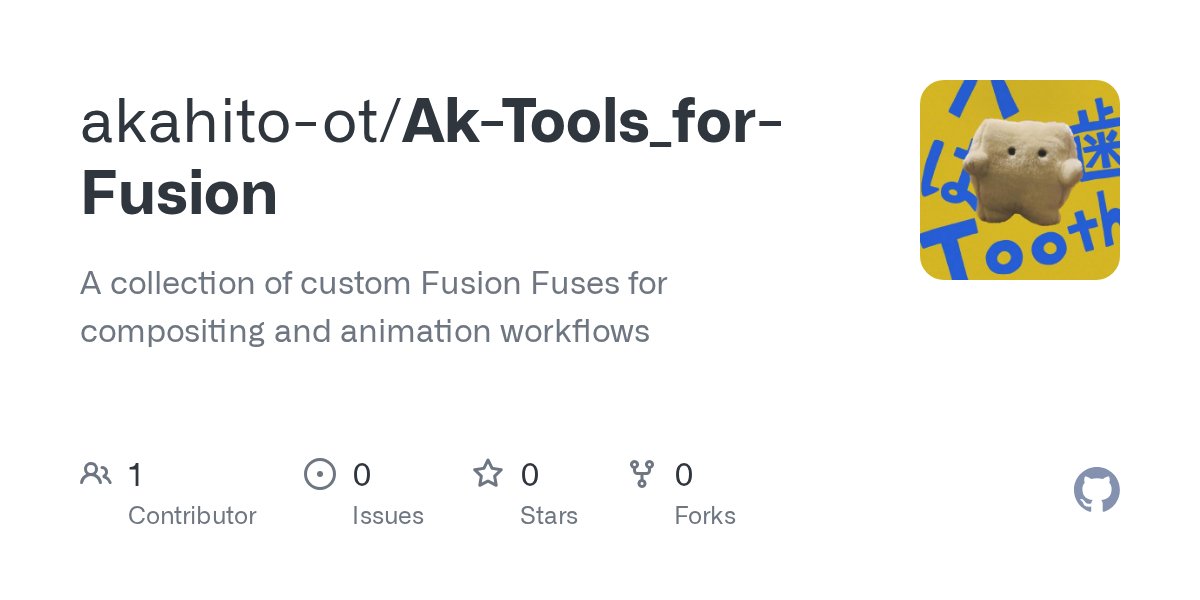 akahito_ott's tweet card. A collection of custom Fusion Fuses for compositing and animation workflows - akahito-ot/Ak-Tools_for-Fusion