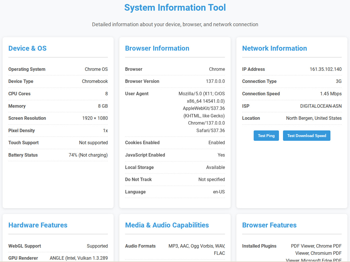 AnamulRafin770's tweet card. Comprehensive system analysis tool revealing device specs, browser info, network details, and hardware capabilities. Free diagnostic tool.