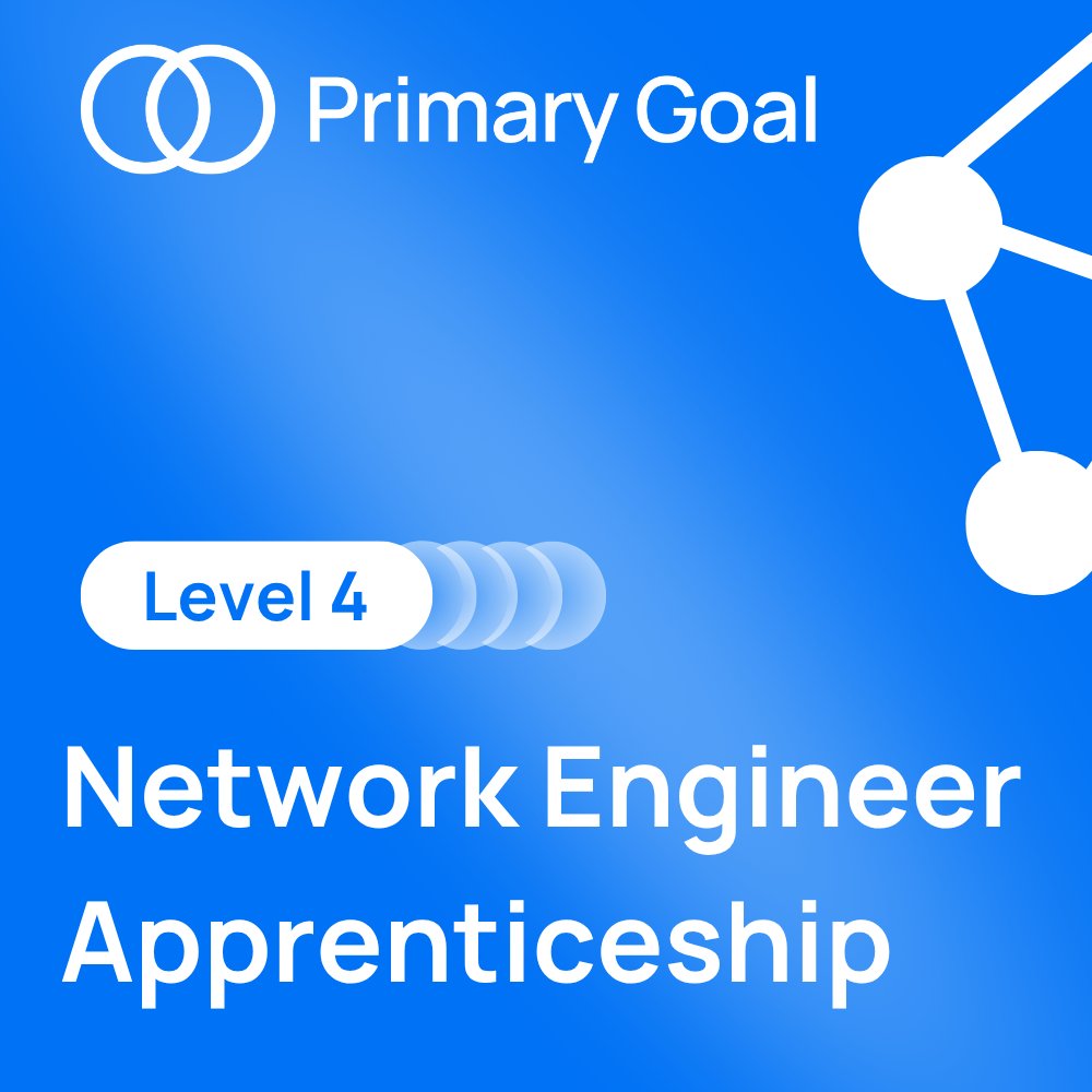 PrimaryGoalLtd's tweet card. Gain advanced networking skills with the Network Engineer Apprenticeship. Learn to manage infrastructure and support future-ready digital systems.