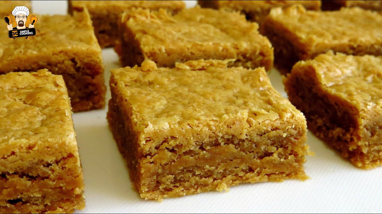 SimpleCookingCh's tweet card. 3 INGREDIENT HOMEMADE PEANUT BUTTER BROWNIES