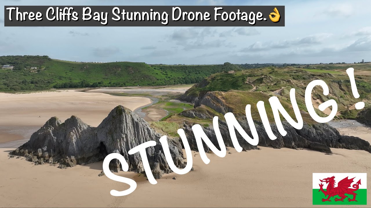 motorhomingfun's tweet card. Amazing Drone Views Of Three Cliffs Bay Wales | Coastal Landscape in...