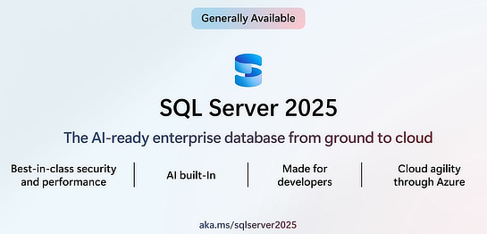sogajapan's tweet card. マイクロソフトは同社のリレーショナルデータベース製品の最新版「SQL Server 2025」正式版のリリースを発表しました。 DBエンジンにAIを統合 SQL Server 2025ではデータベースエンジンにAIが統合され、データに対して...