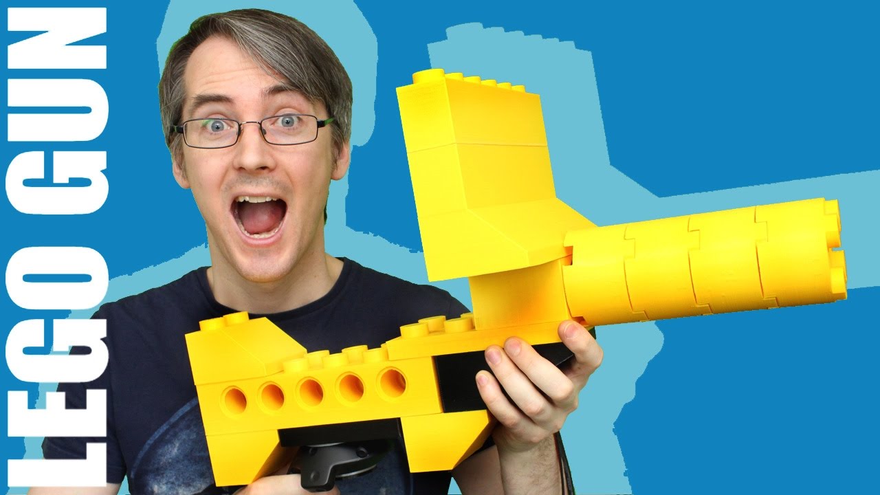 andrew_escap's tweet card. Giant LEGO HyperReality Blaster with Vive VR Tracking | James Bruton