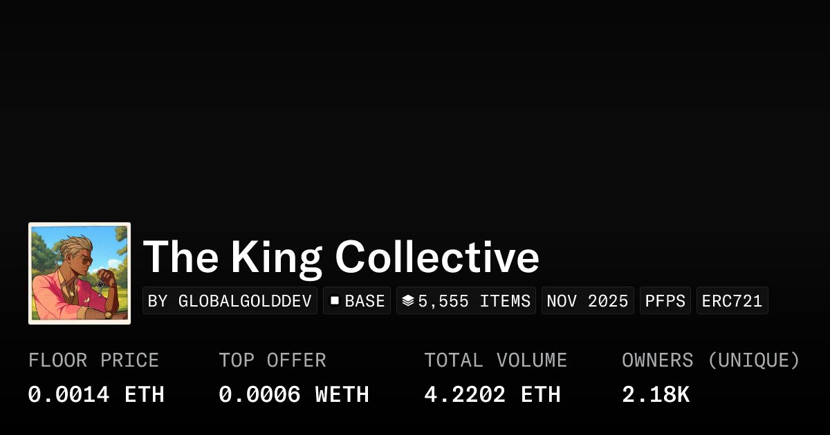 GOLDNonchain's tweet card. The King Collective is a limited NFT collection from the GOLDN community — a global collective of holders, builders, and visionaries decentralizing the gold trade.