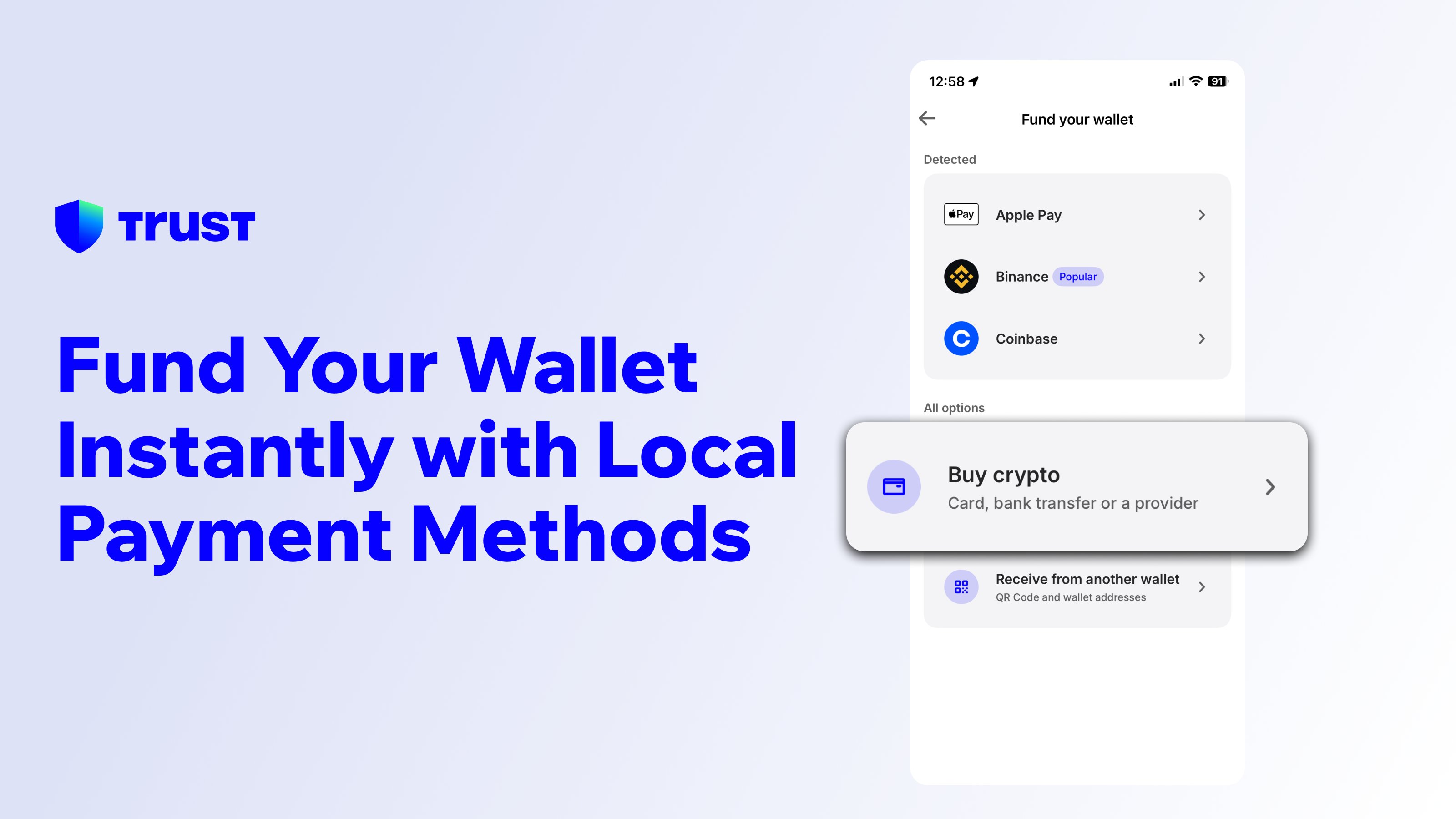 TrustWallet's tweet card. Fund your Trust Wallet instantly with local payment methods available in 100+ countries in a way that’s fast, familiar, and built for global Web3 access.