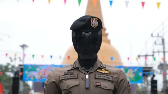timesindianlive's tweet card. Thailand introduces AI Police Cyborg 1.0 to boost security. From facial recognition to detecting weapons and violent behavior—here’s how this robot is transform