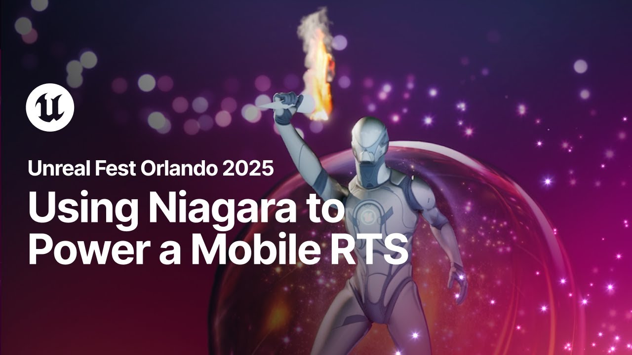 UnrealStudyInfo's tweet card. Chasing Waterfalls: Using Niagara to Power a Mobile RTS | Unreal Fest...