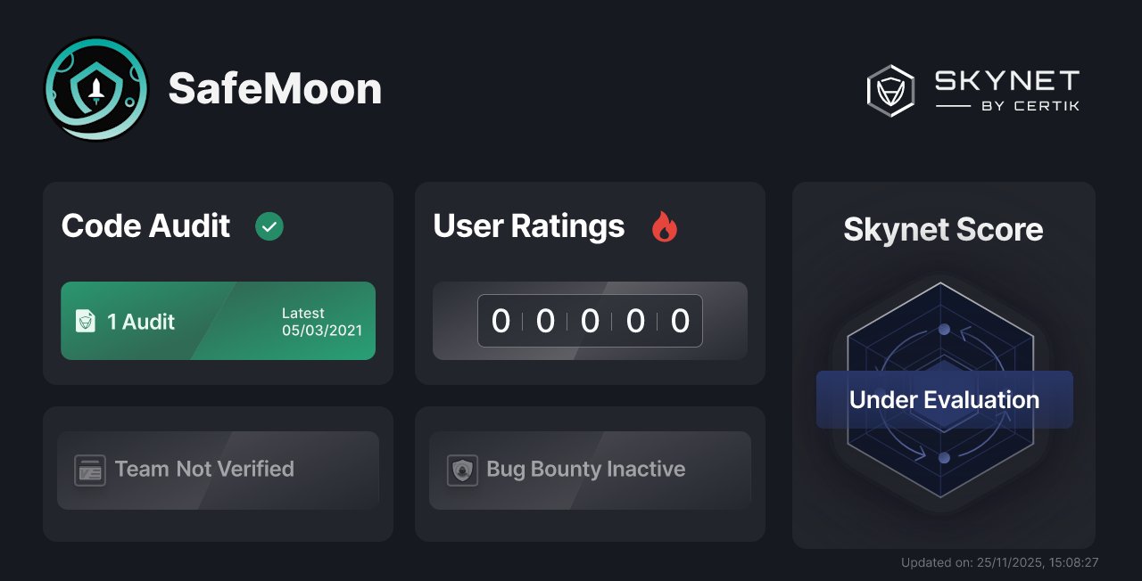 CertiKCommunity's tweet card. Keep up with the latest security insights for SafeMoon: Audits, Skynet Scores, Team Verified, Honors, On-Chain Monitoring, Bug Bounty and more.