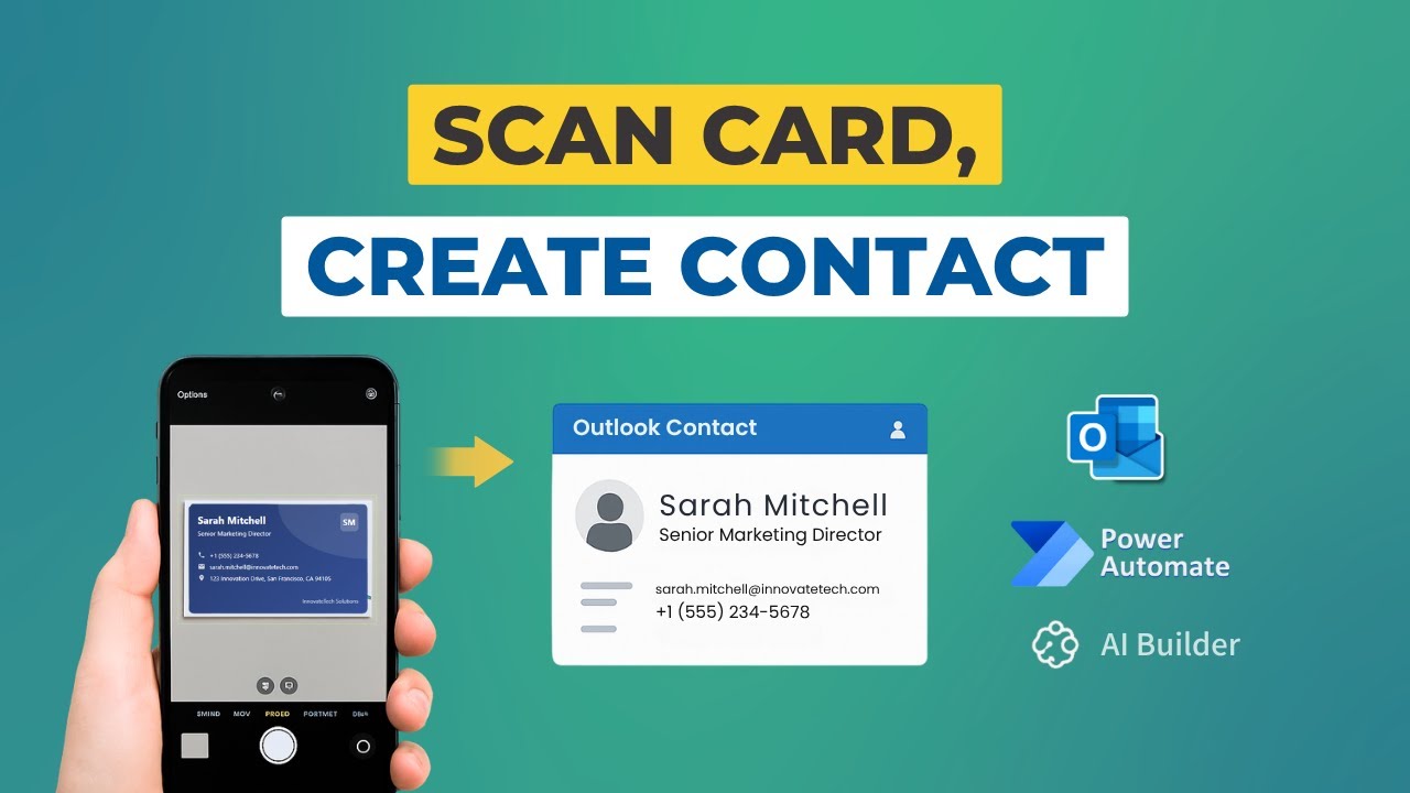 technolo_giate's tweet card. Scan Business Cards to Outlook Contacts Instantly (Power Automate AI...