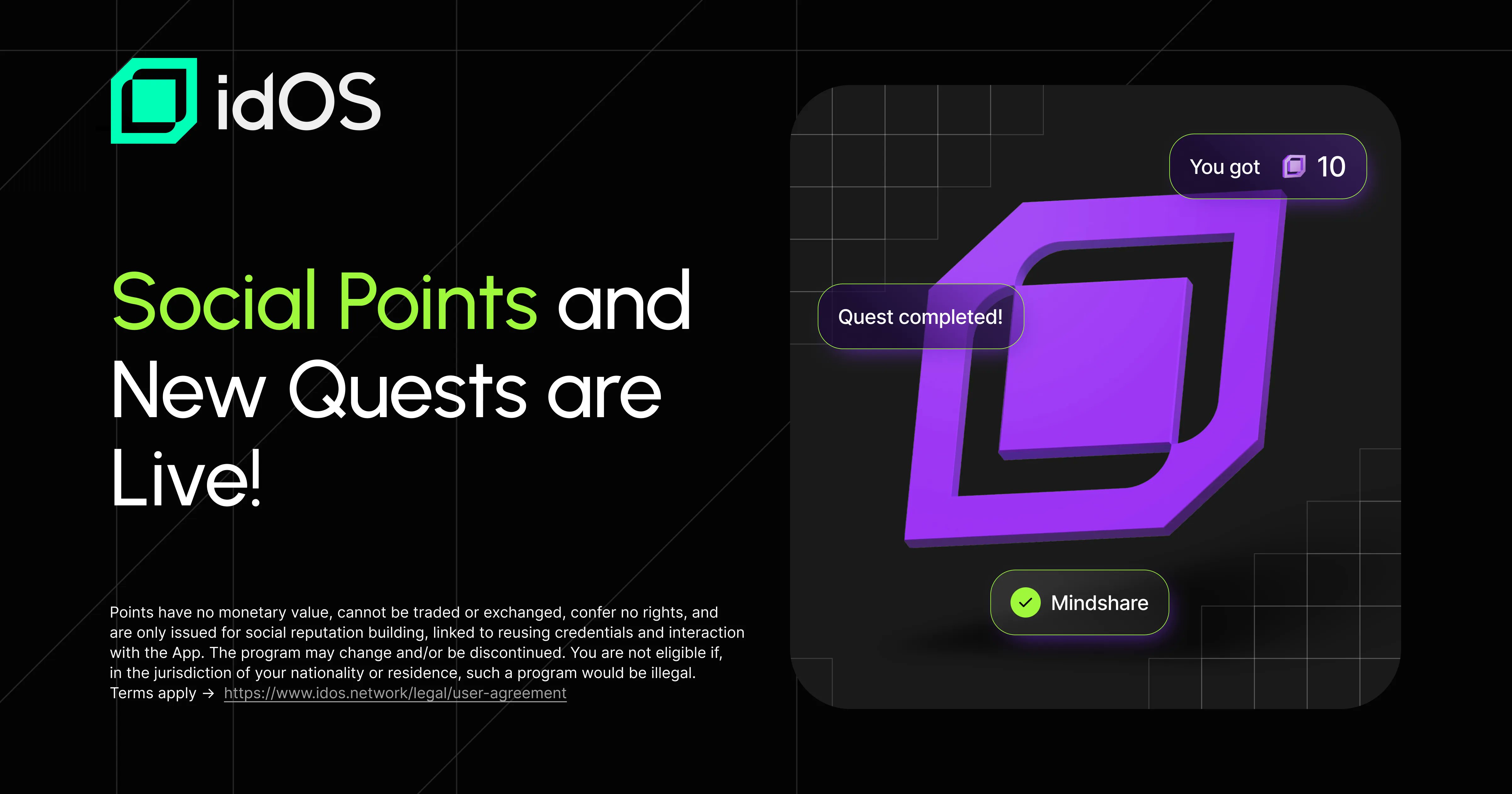 idOS_network's tweet card. Introducing Social Points and New Quests in the idOS App