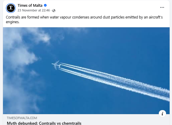micallefmarica's tweet card. The bankrupt newspaper that survives on Brussels funding to push government propaganda decided to lecture us with an article titled “Myth debunked: Contrails vs chemtrails.” Well, at least they...