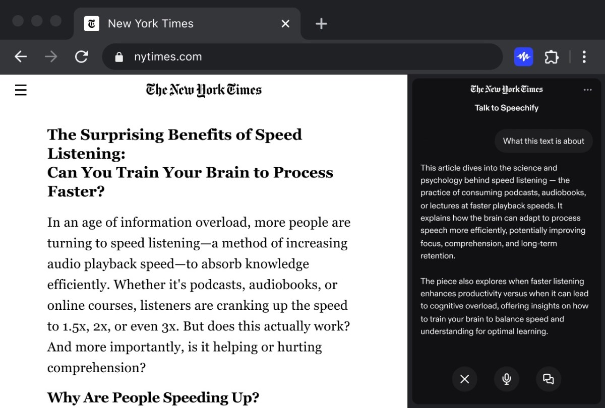 TechCrunch's tweet card. Speechify has largely been a tool that helps you listen to articles, PDFs, and documents. The company is now adding voice detection features to its Chrome