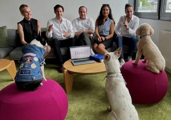 BV_Buerohund's tweet card. Internationaler Bürohundtag 2023 Im M&A-Team bei EY-Law haben am Bürohundtag die Doggys das Sagen und entscheiden, wer einen Job bekommt...   Auf der Bewerberbank (v.l.n.r.):  Antonia...