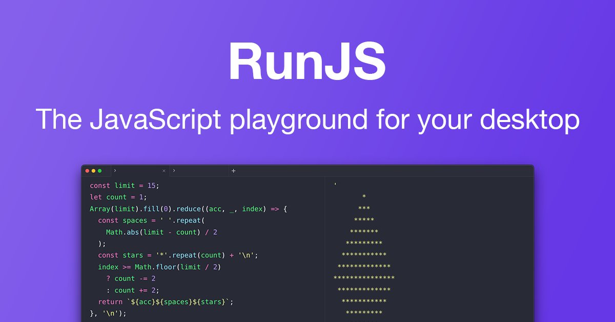 RunJS_app's tweet card. Buy a RunJS license and get unlimited access to all features, including NPM integration, multiple tabs, snippets, extra themes and more.