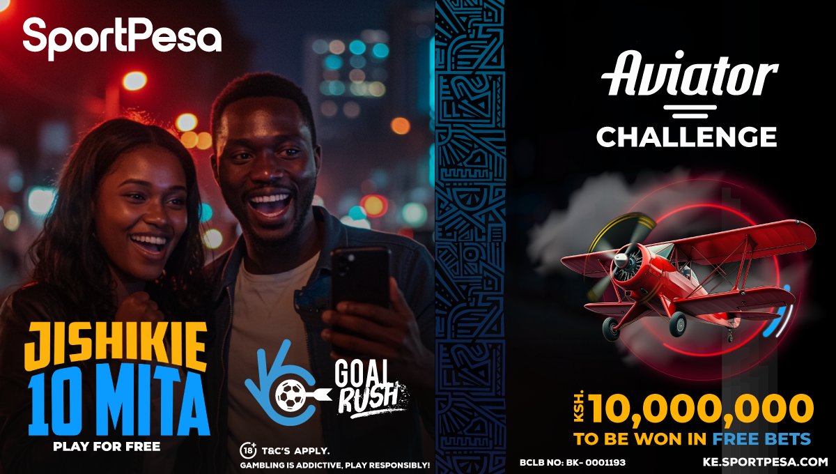 ApolloGitahi3's tweet card. Let's get down to business au sio? December inakupelekaje? Jishikie upto 10 MITA in FREE BETS pale Aviator, na pia uki-PREDICT the 3 #SportPesaGoalRush Games ziivane, beba 10 million for FREE, chanua...