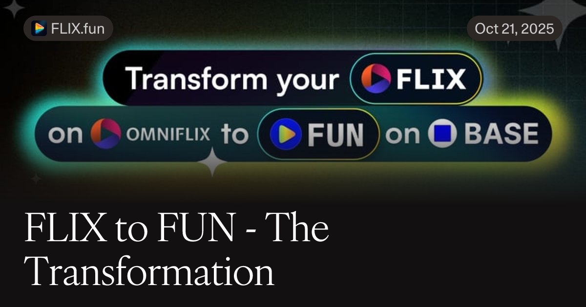 FlixFanatics's tweet card. Introducing FUNFUN is the gateway to the FLIX.fun ecosystem on Base. Transform your FLIX for FUN, the non-transferable ERC-20 XP token powering the FLIX.fun experience. Holding FUN gives you instant...