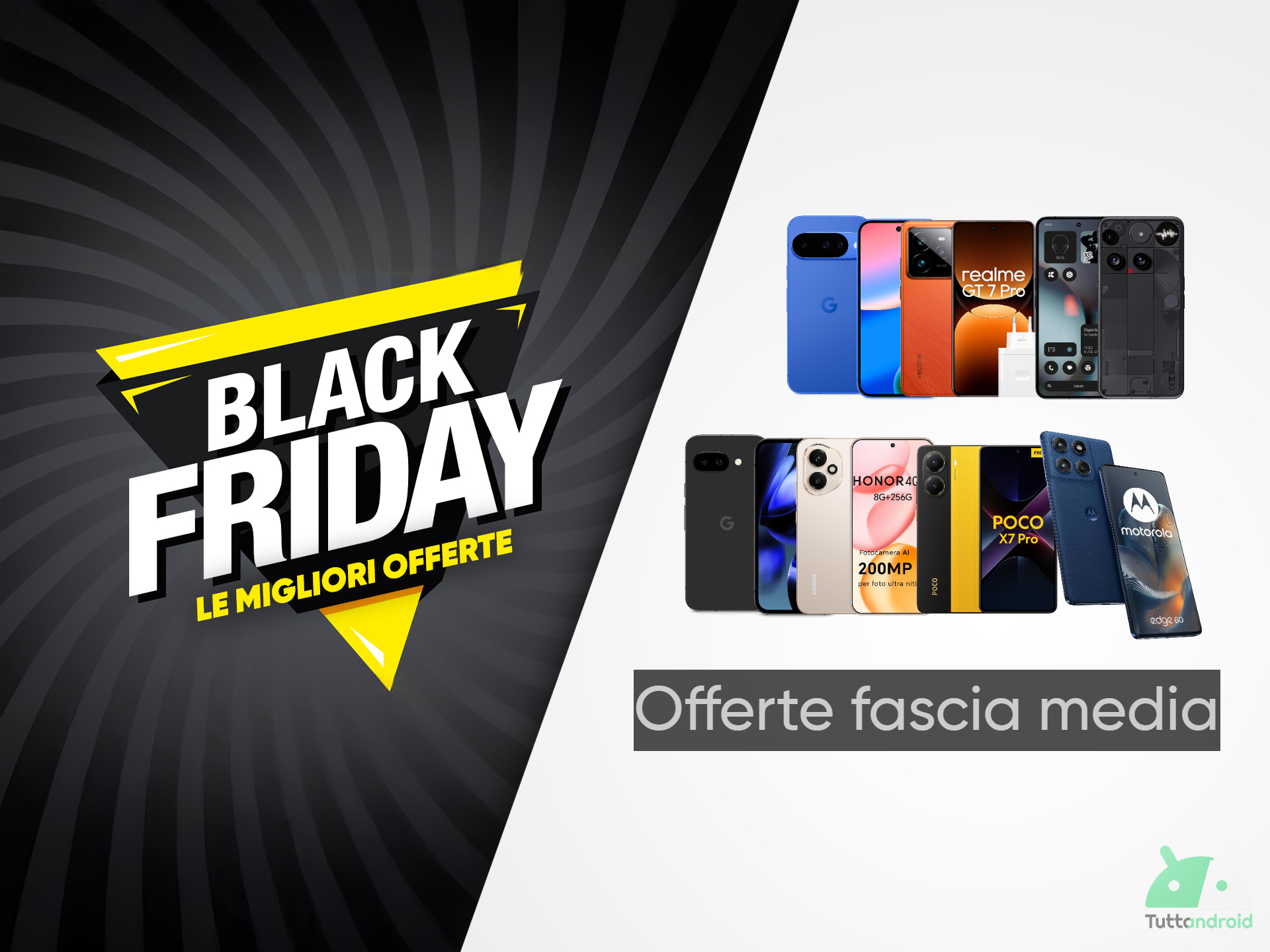 TuttoAndroid's tweet card. Le migliori offerte del Black Friday Amazon sugli smartphone Android di fascia media: abbiamo selezionato le più interessanti!