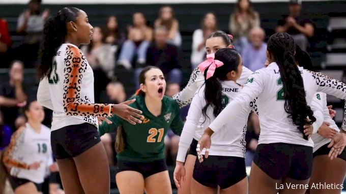 FloCollegeVB's tweet card. The University of La Verne women’s volleyball program is turning heads in the 2025 season. They currently sit undefeated as they roll through SCIAC play.