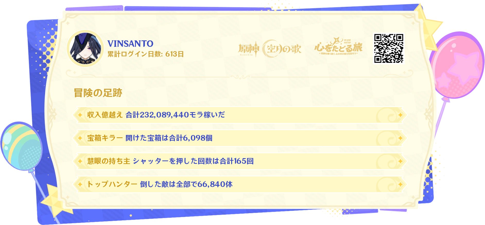 FOURCAS1216's tweet card. イベント「心をたどる旅」でデータまとめを閲覧すると、原石を含む報酬がもらえます！