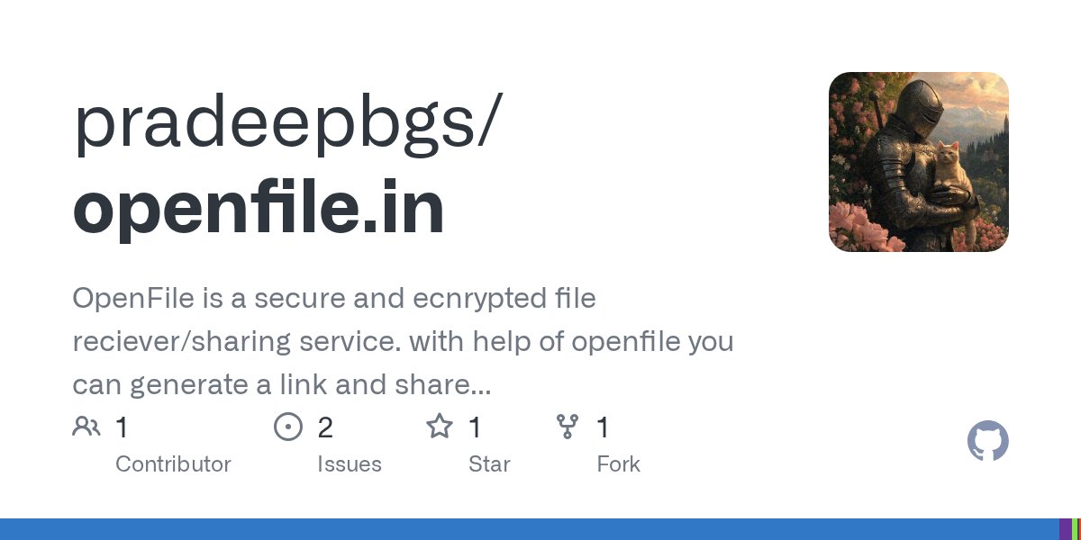 exvillager's tweet card. OpenFile is a secure and ecnrypted file reciever/sharing service. with help of openfile you can generate a link and share to any anonymous person and that person can send you files anonymously. - p...