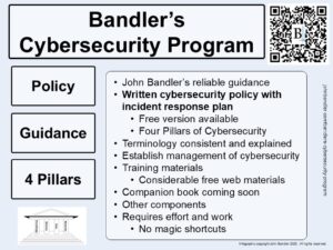 johntbandler's tweet card. This summarizes John Bandler's cybersecurity program, suitable for organizations getting started in cybersecurity.