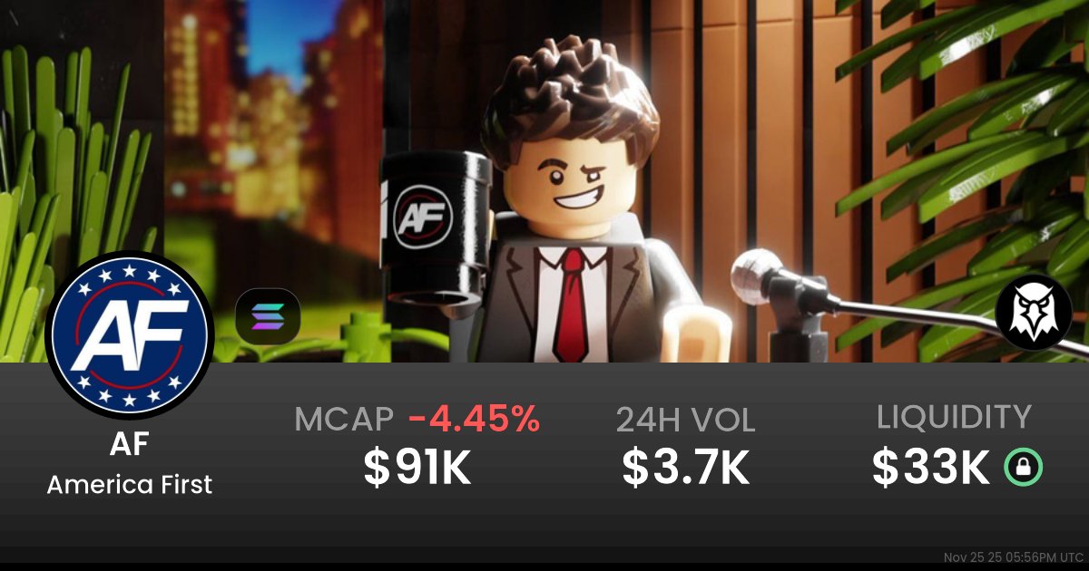 RedLineDasher's tweet card. $0.00009192 America First (AF) realtime price charts, trading history and info - AF / SOL on Solana / PumpSwap