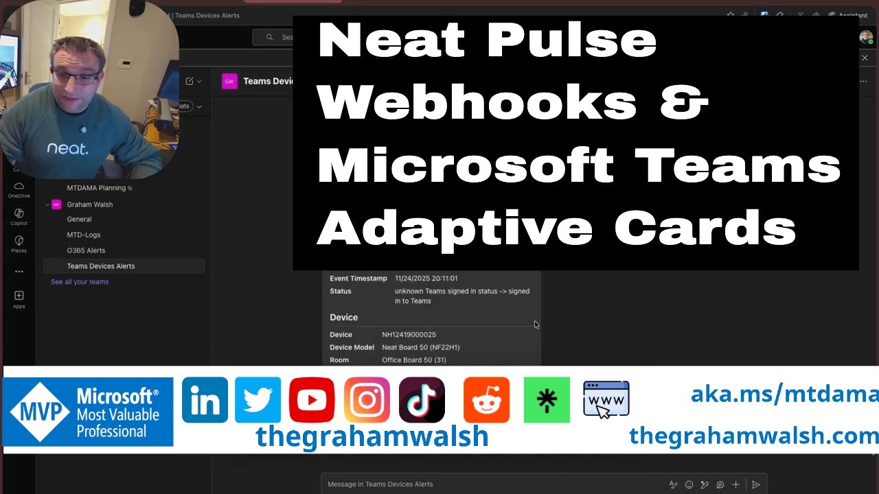 thegrahamwalsh's tweet card. Neat Pulse powered Microsoft Teams Devices Alerts Setup with Webhooks