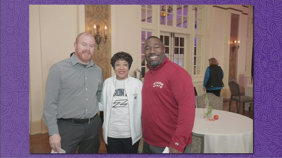 GradAkron's tweet card. Leon talks to Executive Director Jacqueline Silas-Butler and Board Member Charles Parnell of Project GRAD Akron.