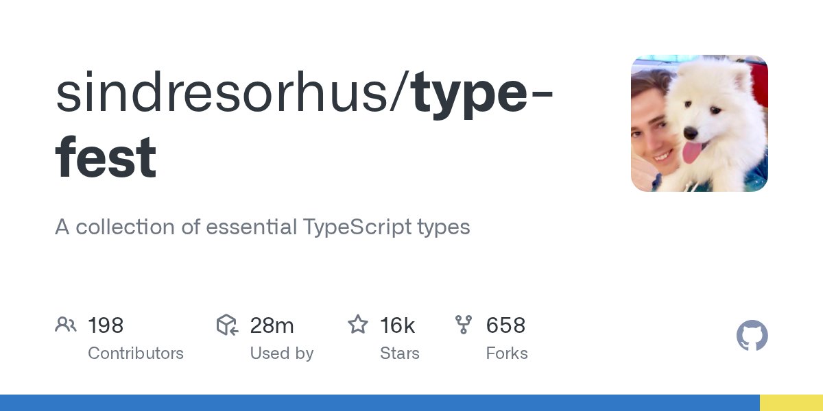 kentcdodds's tweet card. A collection of essential TypeScript types. Contribute to sindresorhus/type-fest development by creating an account on GitHub.