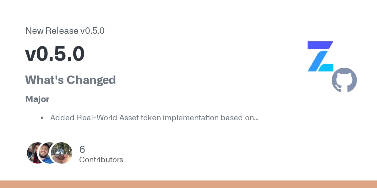 tomerweller's tweet card. What's Changed Major Added Real-World Asset token implementation based on ERC-3643 (T-Rex) by @ozgunozerk @brozorec Added Smart Accounts: context-centric framework to compose authorization int...