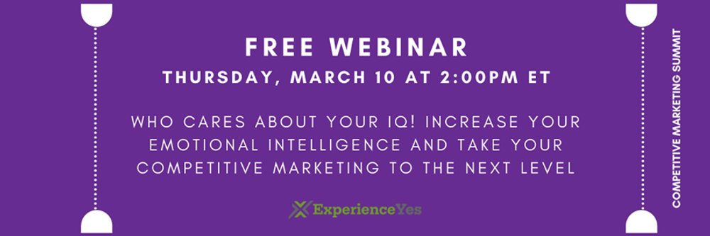 benscheerer's tweet card. Hello fellow competitive marketers! I am so very excited to have Gail and Bruce Montgomery from ExperienceYES joining us this Thursday for the webinar “Who Cares About Your IQ! Increase Your Emotio...