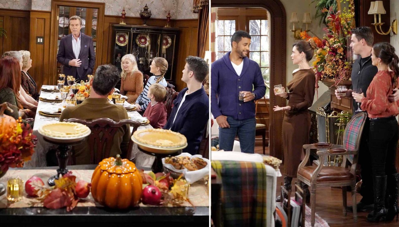 SoapDigest's tweet card. The Young and Restless spoilers gallery for November 26 shows the Newman, Winters, and Abbott families gathering for Thanksgiving with a side of drama.