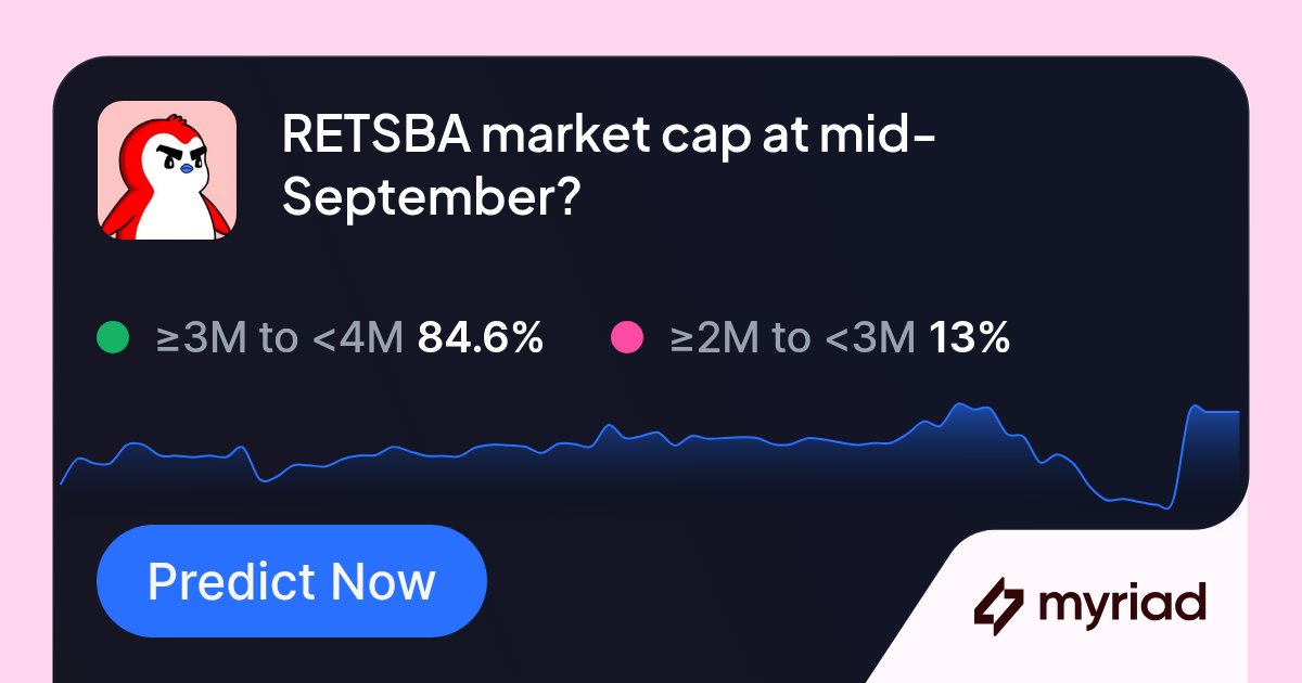 decentralizeddd's tweet card. Trade "RETSBA market cap at mid-September?" on Myriad