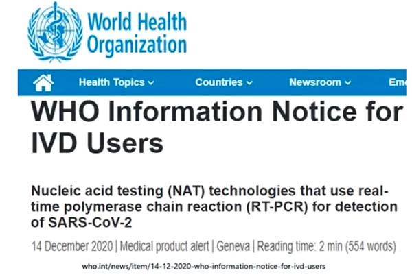 o_rips's tweet card. In a statement released on December 14, 2020 the World Health Organization finally owned up to what 100,000's of doctors and medical professionals have been saying for months: the PCR test used to...