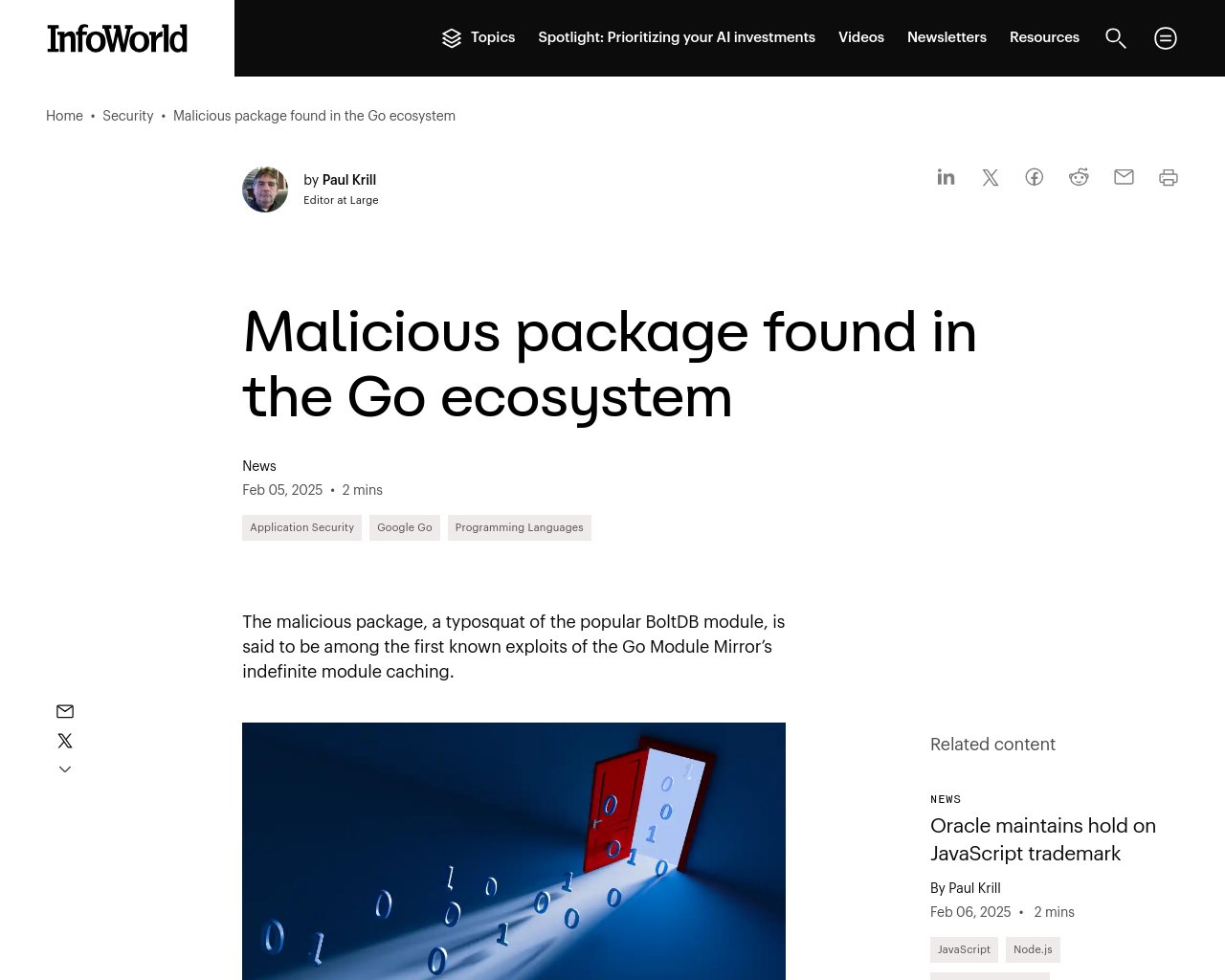 managetech_inc's tweet card. 要約 Go言語エコシステムで悪意のあるtyposquatパッケージが発見される。 Socketの研究者によって