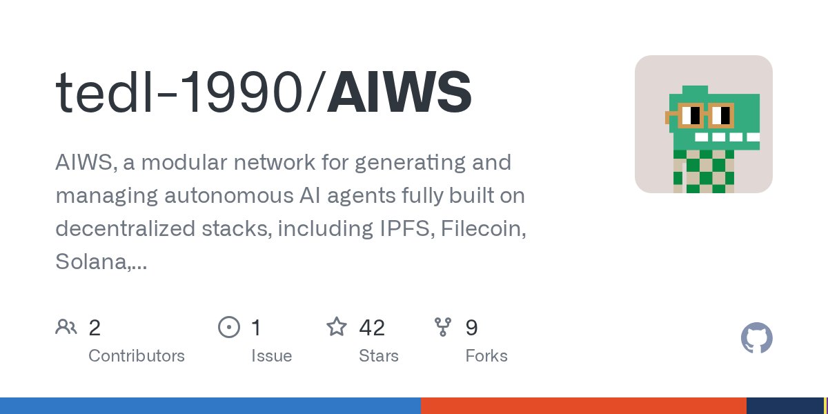 AIWS__'s tweet card. AIWS, a modular network for generating and managing autonomous AI agents fully built on decentralized stacks, including IPFS, Filecoin, Solana, Ethereum, ENS, SNS, Glitter, etc. - tedl-1990/AIWS