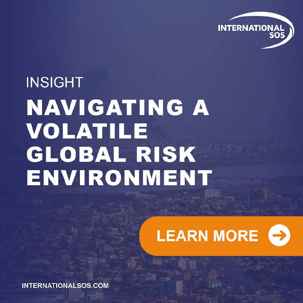 IntlSOS's tweet card. Navigating a volatile global risk environment