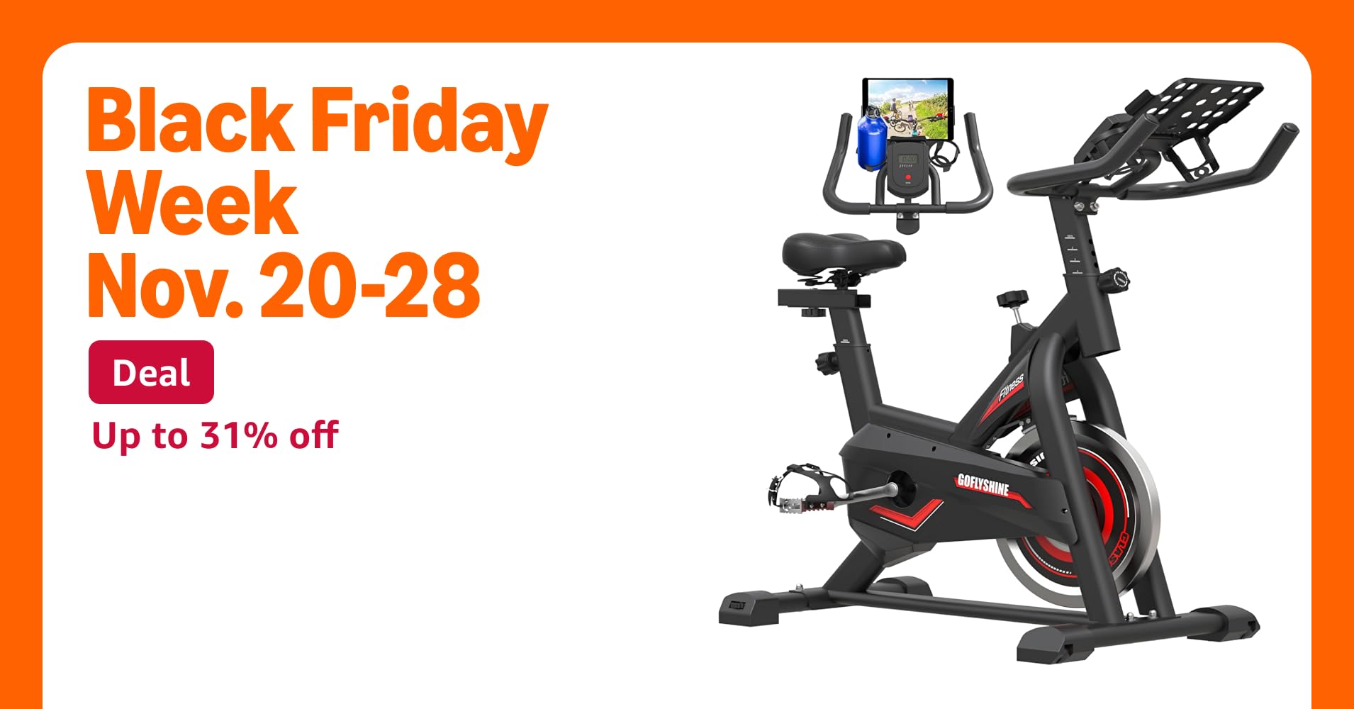B63777Deals's tweet card. Deal: GOFLYSHINE Exercise Bikes - Elevate Your Home Workouts