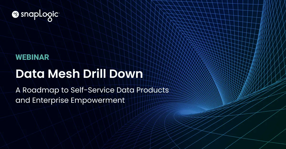 SnapLogic's tweet card. Discover the power of managed self-service in our Data Mesh webinar. Learn strategies and real-world examples to transform your enterprise!
