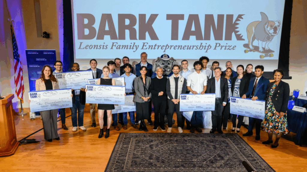 Georgetown's tweet card. Student teams at Georgetown pitched startup ideas during the Leonsis Family Entrepreneurship Prize event, including several AI companies. Find out who won!