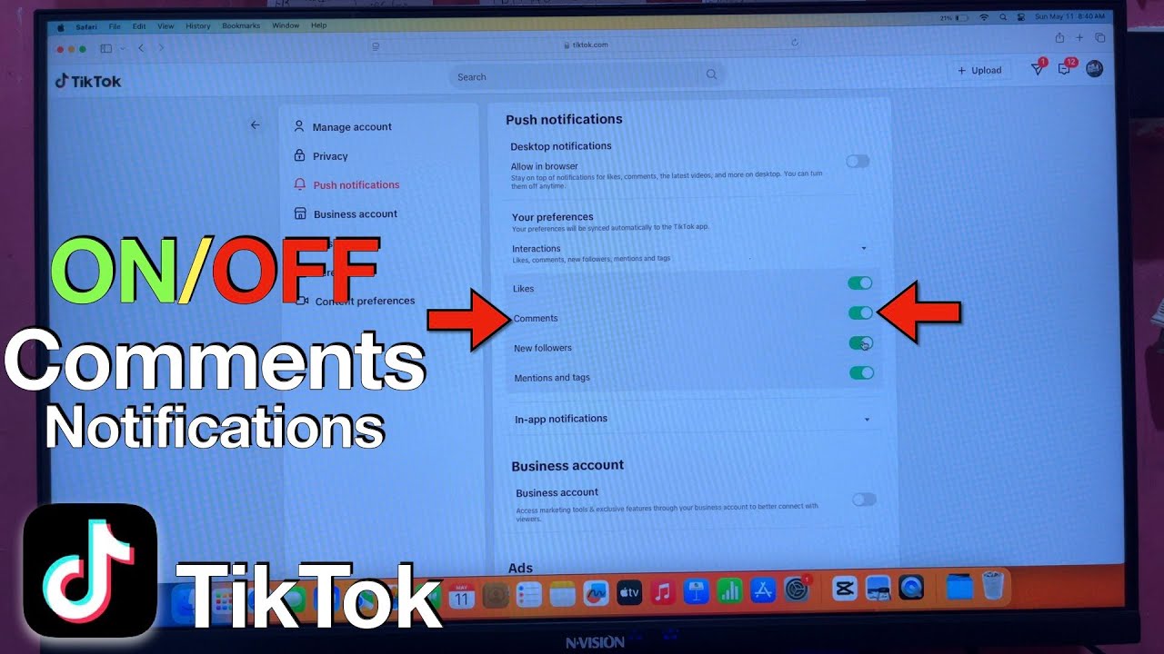 richard_alona's tweet card. How to Turn ON or OFF Comments Notifications on TikTok Account using...