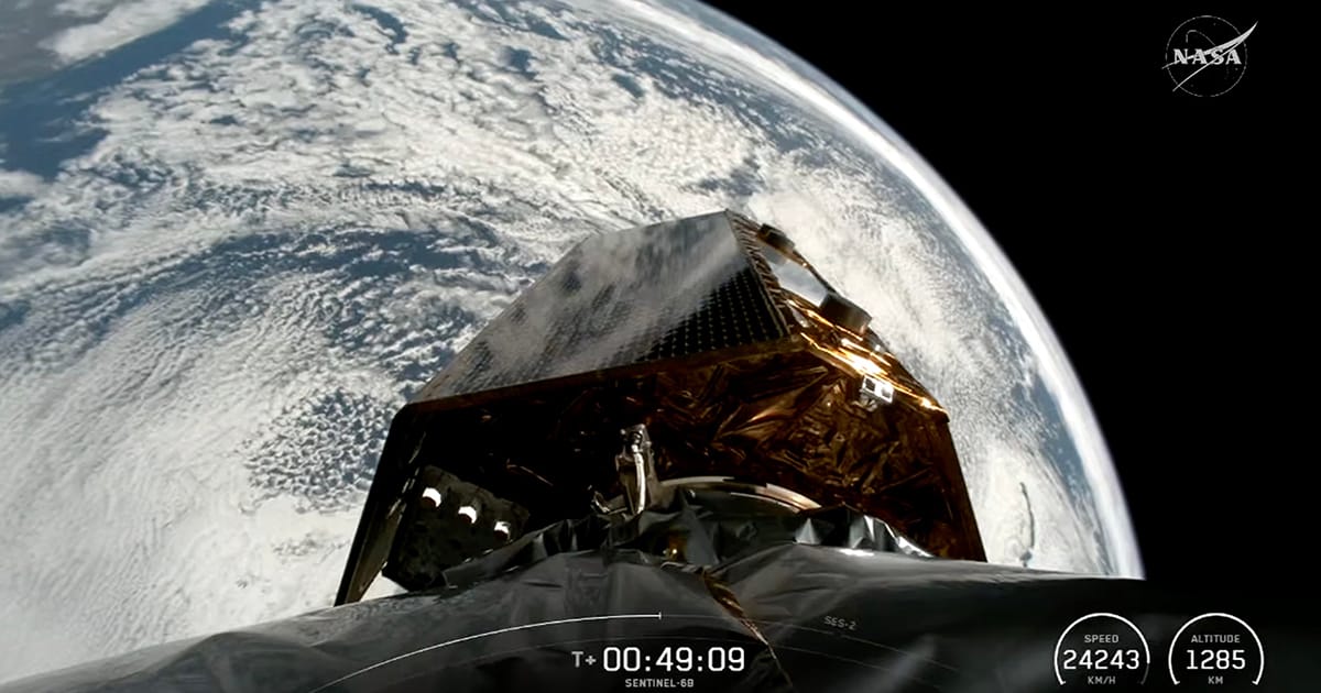 oceannews's tweet card. The Copernicus Sentinel-6B satellite is now circling Earth, ready to continue a decades-long mission to track the height of the planet’s seas—a key measure of climate change.