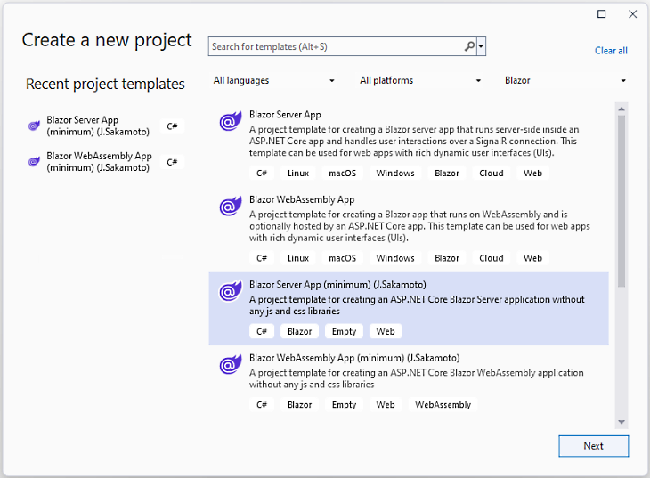 jsakamoto's tweet card. Templates for ASP.NET Core Blazor without any js and css libraries. - jsakamoto/BlazorMinimumTemplates