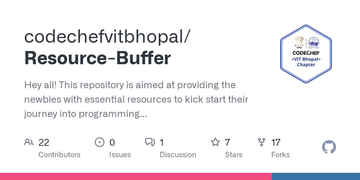 codechefvitb's tweet card. Hey all! This repository is aimed at providing the newbies with essential resources to kick start their journey into programming and herein you can find the material organised into a 4-week program...