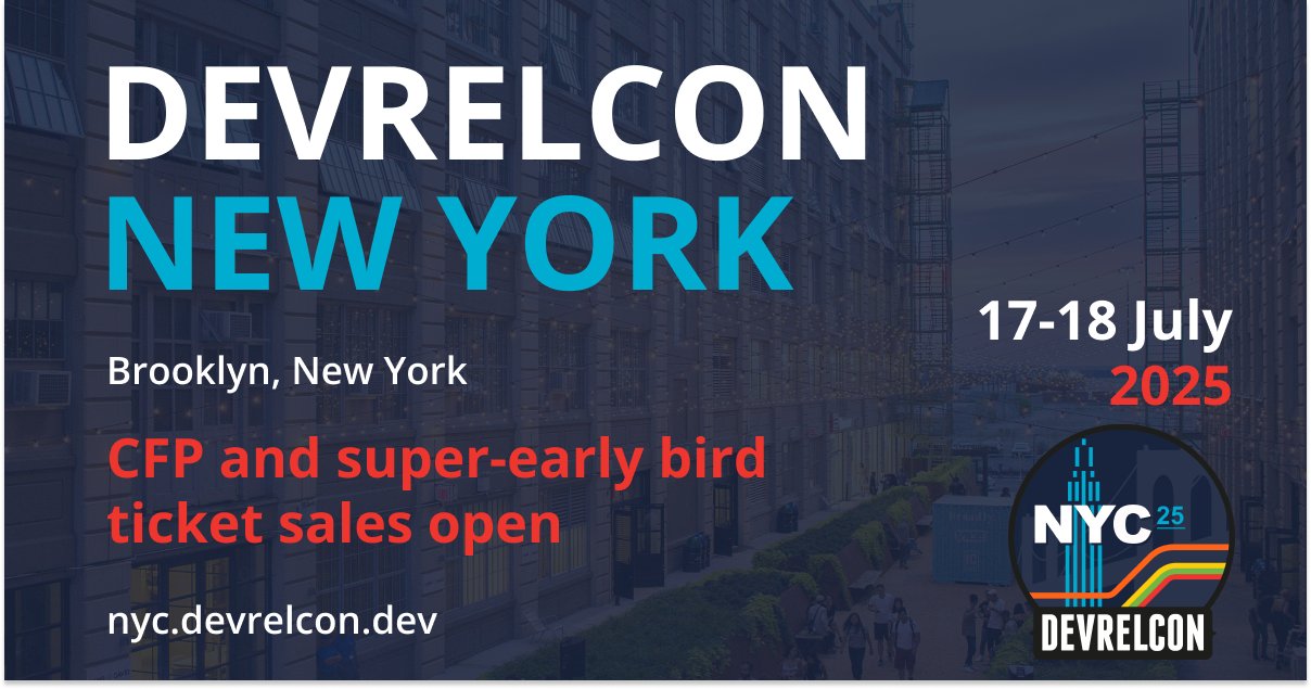 devrelcon's tweet card. DevRelCon is the premiere global conference for Developer Relations, Developer Experience, Developer Marketing, and Technical Community Management. This is a unique opportunity to hear talks from...